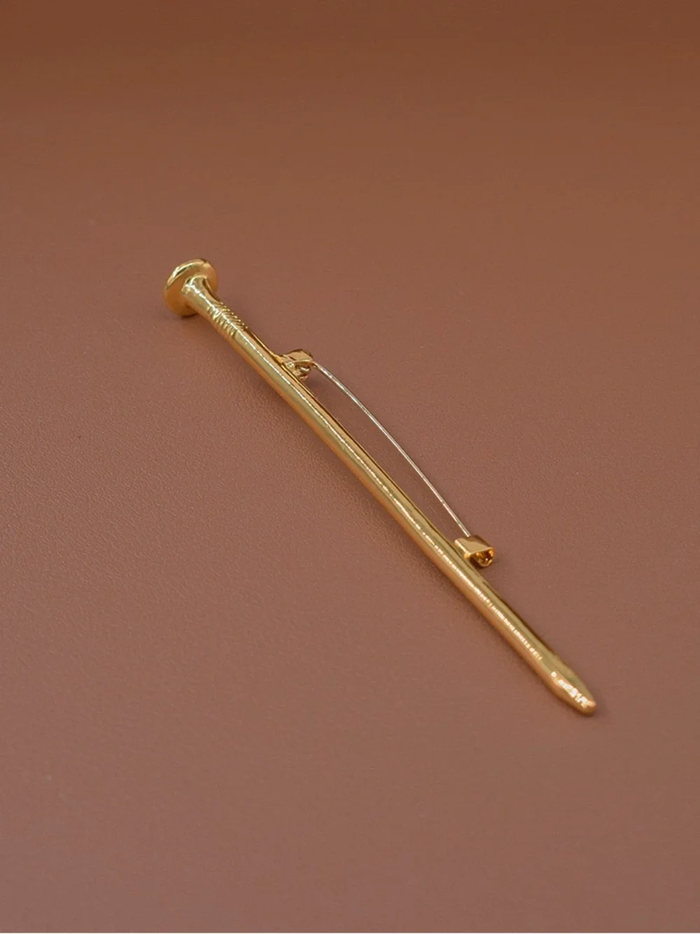 Anthropologie Gold Nail-Shape Brooch Pin